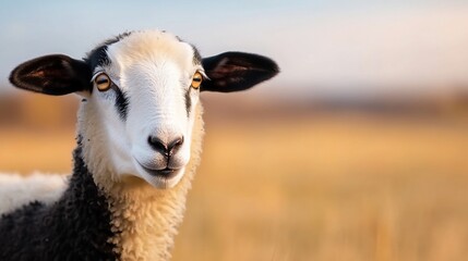 Fototapeta premium Sheep gazing, autumn field, rural landscape