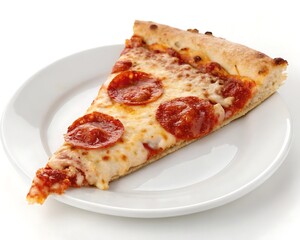 Delicious Pepperoni Pizza Slice on White Plate - Mouthwatering Food Photography