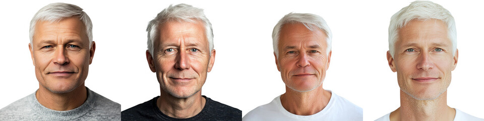 Obraz premium Confident and Thoughtful Mature Caucasian Man with Gray or White Hair Smiling Happily Against a White Background