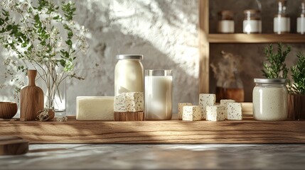 Fototapeta premium Natural Ingredients on Wooden Display for Wellness