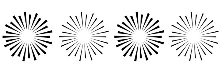 Obraz premium Radial stripes fireworks. Sunburst icon collection. Retro design element. Vector illustration.