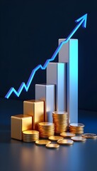 A studio-shot image featuring a financial market growth chart in shimmering gold tones, symbolizing stock investments, economic trends, and financial success.
