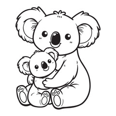 Obraz premium Line art of mother Koala hugging baby koala cartoon vector