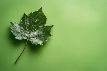Fototapeta premium A single green leaf rests on a matching green background
