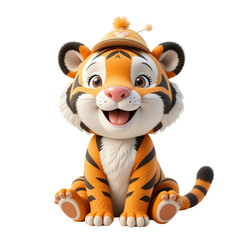 The image depicts a cute cartoon tiger cub with a friendly and cheerful expression. It looks to be a digital illustration.