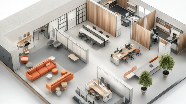 Modern Office Space Design: Architectural 3D Isometric Rendering