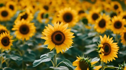 Fototapeta premium A vibrant field showcasing numerous bright yellow sunflowers flourishing gracefully