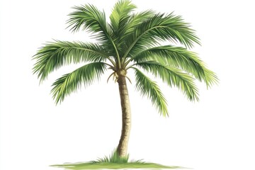 Lush green palm tree isolated on white.