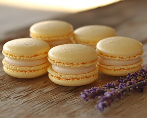 Lemon Macarons on Rustic Wood