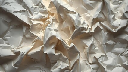 Create a hyper-detailed crumpled paper texture with deep creases, fine wrinkles, and subtle imperfections in neutral tones. Emphasize depth, light, and shadow for realism.