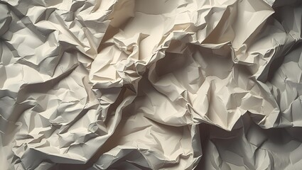 Create a hyper-detailed crumpled paper texture with deep creases, fine wrinkles, and subtle imperfections in neutral tones. Emphasize depth, light, and shadow for realism.