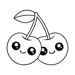Coloring page cherry fruits vector illustration