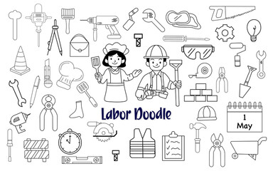 Labor day doodle element icon clipart set