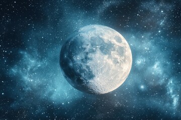 Fototapeta premium A large full moon illuminates a vast and starry celestial expanse