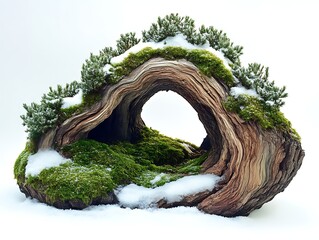 Fototapeta premium Snowy Mossy Wood Sculpture