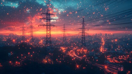 Fototapeta premium Vibrant cityscape at night with sparkling lights creating a magical atmosphere and illuminating the urban landscape