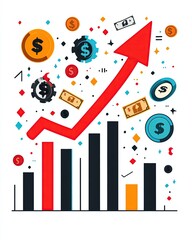 Obraz premium Financial growth with colorful graphs and symbols.