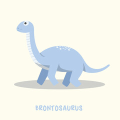 vector of cute brontosaurus with blue color and smilling