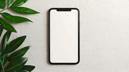 Innovative smartphone displaying blank screen indoor setting technology image minimalist environment aesthetic viewpoint