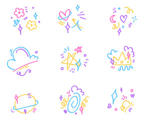 Cute colorful line sparkle doodle clipart illustration