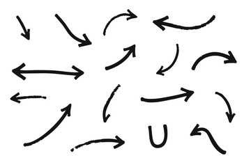 Collection of sketch-style black arrows with varied shapes, including curved, zigzag, and looping designs  
