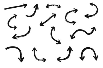 Collection of sketch-style black arrows with varied shapes, including curved, zigzag, and looping designs  
