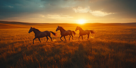 Fototapeta premium horse running in the fire background with smoke. (golden hour) 