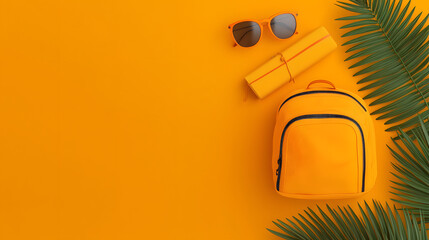 Exploring vibrant summer accessories bright yellow background lifestyle image minimalist style top view fun concept