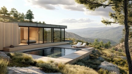 Fototapeta premium Modern Mountaintop Villa with Infinity Pool and Panoramic Views
