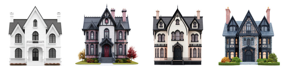 Fototapeta premium Impressive Gothic Revival Style Historic Mansion with Intricate Architectural Details Surrounded by Lush Landscaping and Nature Setting