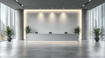 Large, empty room with a white wall and three potted plants