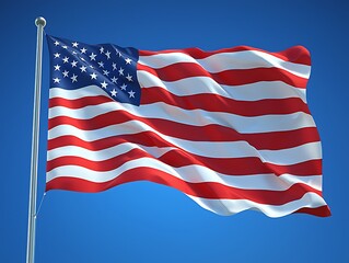 Fototapeta premium American flag waving outdoors, blue sky