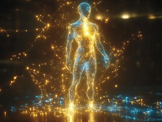 Glowing Figure Emerges in Dark Space