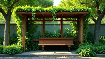 Serene park bench beneath a leafy arbor, offering peaceful respite