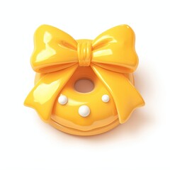 Fototapeta premium Bright Yellow Donut with Decorative Bow and White Dots on a Clean White Background