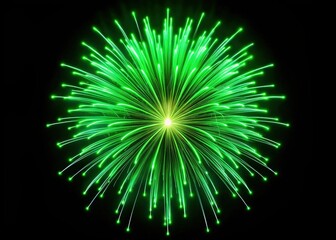Fototapeta premium Green Neon Fireworks Exploding on Black Background - Abstract Stock Photo