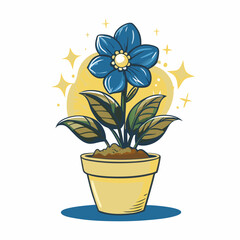 Blue flower in pot with sparkling background