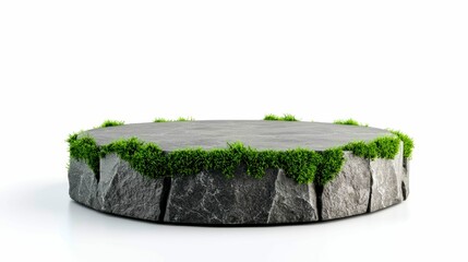 Natural Stone Display Podium Covered with Greenery for Product Presentation and Visual Aesthetics