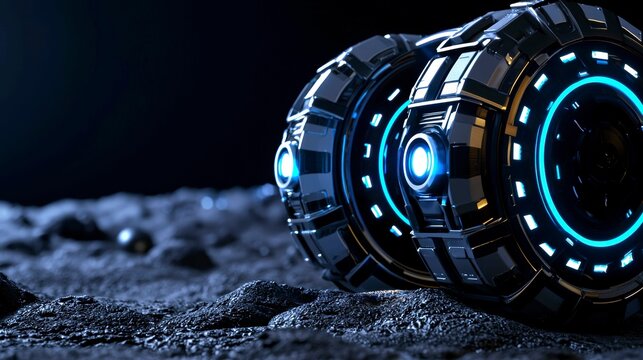 Futuristic Vehicle on Alien Planet with Glowing Neon Lights Cyberpunk Aesthetic Design 3D Render