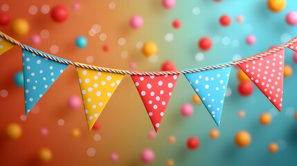 Obraz premium Colorful Polka Dot Pennant Banner Decoration with Sphere Background