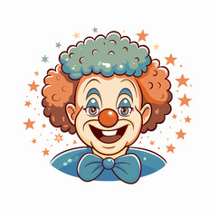 Fototapeta premium Happy clown with colorful hair and stars background