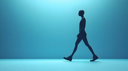 Obraz premium Person walking silhouette on blue background in studio setting