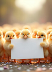 Adorable Chicks Holding a Blank Sign in a Crowd..