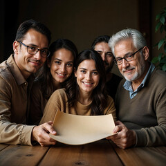 Happy Multigenerational Family Holding a Blank Paper Together..