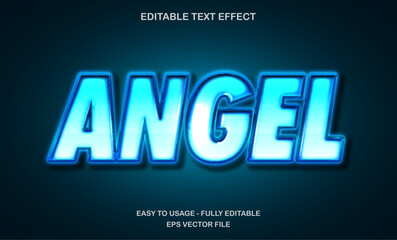 Fototapeta premium Angel text effect, 3d shiny neon blue text style