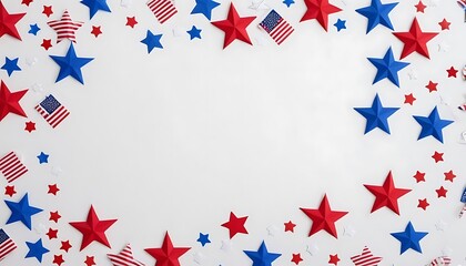 Obraz premium 2 4th of July American Independence Day. Happy Independence Day. Red, blue and white star confetti, paper decorations on white background. 7