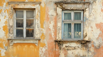 Obraz premium Weathered Windows: Peeling Paint and Architectural Detail 