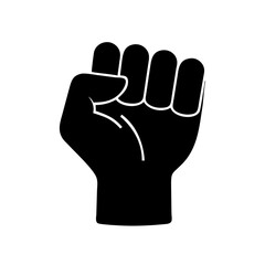 Silhouette of a raised fist symbolizing strength and solidarity in black and white.