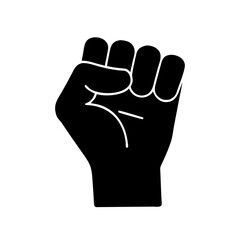 Silhouette of a raised fist symbolizing strength and solidarity in black and white.