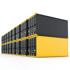 Stacked black and yellow shipping containers in modern design, showcasing industrial storage solutions. arrangement highlights contrast between colors and structure functionality